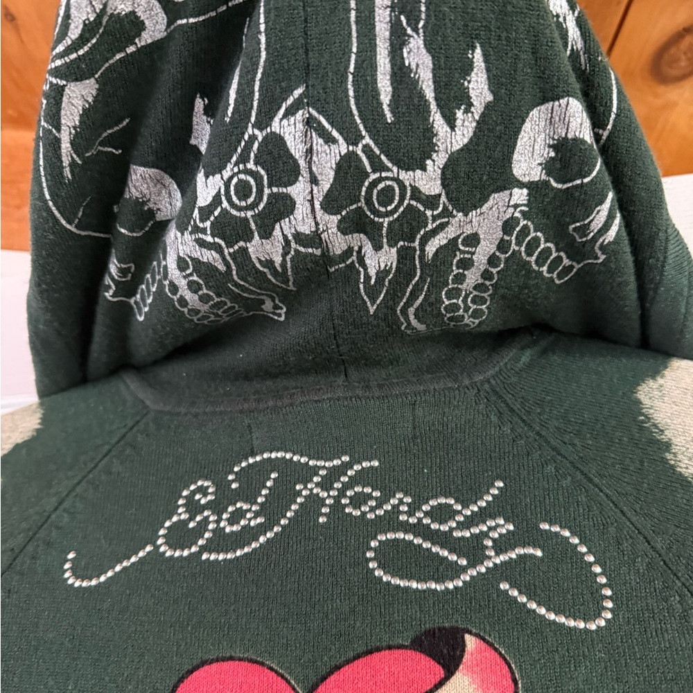 Ed Hardy by Christian Audigier Women's Sweater Butterfly Rhinestone Hood Y2K - Picture 9 of 13